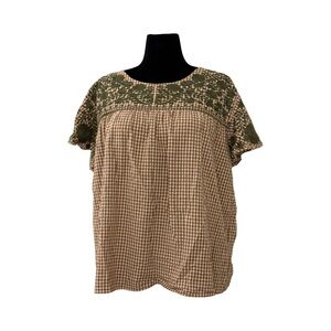 NWOT Elegant Green and Brown Women's Blouse